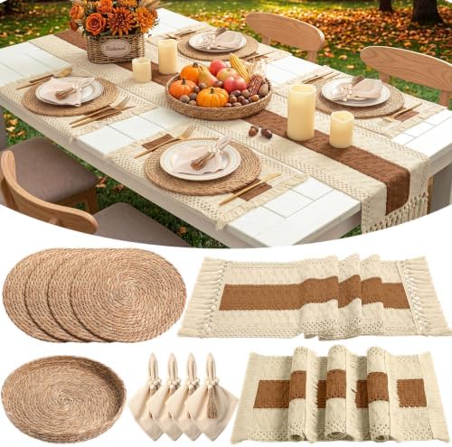 4 Sets Dining Table Decoration Boho Placemat, Caramel, 12x72 by Gandeer