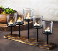 Decorative Votive Candle Holder Centerpiece, 5 Glass Cups on Wood Base by LERAZE