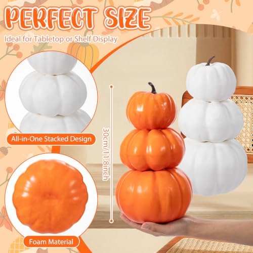 Marsui 2 Set 11.8'' Fall Stacked Pumpkins Decoration - Image 2