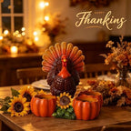Thanksgiving Turkey Tealight Candle Holder with 3 Pumpkin - Image 2