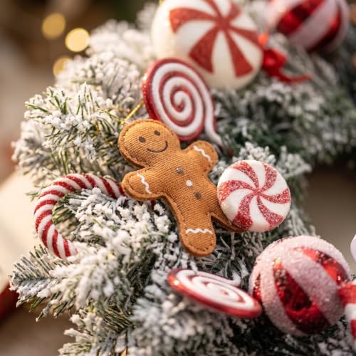Winter Christmas Wreath Candy Cane Gingerbread for Front Door, 18" Christmas Red White Xmas Indoor Outdoor Wreath, Holiday Wreaths for Window Wall - Image 5
