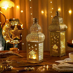 Honoson Eid Ramadan Lantern Large Golden Temple Moroccan Lantern Lamp Ramadan Decorations for Home, Hanging, Outdoor Patio or Indoor Home Decor, Gold, with LED String Lights(Elegant) - Image 3