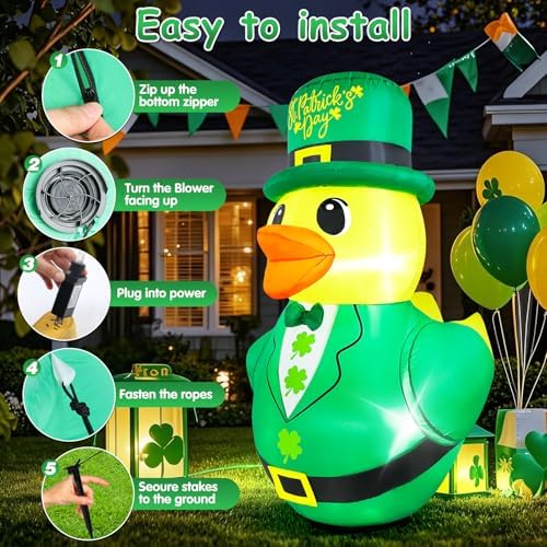 5FT St Patricks Inflatables Duck Outdoor Decorations Blow Up Decor - Image 7