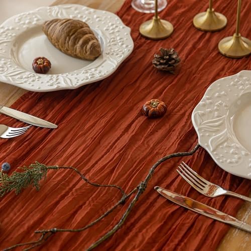 6Pcs Fall Table Runner Terracotta Cheesecloth Thanksgiving Home Decorations - Image 4