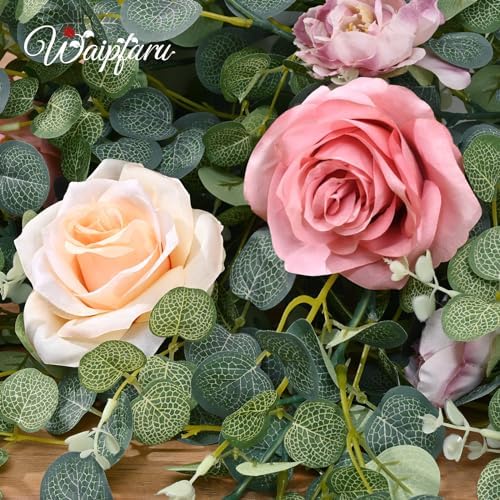 Waipfaru 2Pcs Artificial Flower Garland Decorations, 12.14Ft Eucalyptus Greenery Vines with Pink Roses for Wedding Table Runner Centerpieces Backdrop Room Decor (Pink) - Image 3