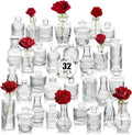 Clear Glass Bud Vase Set of 32 Pcs,Small Bud Vases in Bulk,Glass Crystal Flower Vases Table Centerpieces for Party Event Wedding Decor Baby Shower Decorations (Clear, 32 Pcs) by JXINDUJU