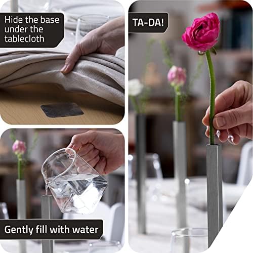 PELEG DESIGN Magnetic Bud Vase Set (Silver) - Unique Home Decor Gift & Modern Table Centerpiece - 5 Aluminum Single Stem Vases - 9.4" Tall Gravity Defying Decor - Image 3