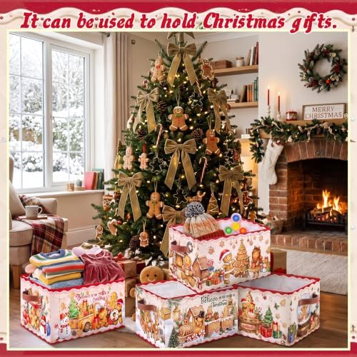 6 Pcs Christmas Gingerbread Storage Bins with Handles, Xmas Gift Baskets - Image 3