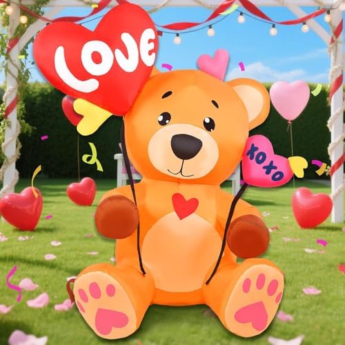 5 FT Valentines Inflatables Outdoor Decorations, Blow up Valentine's Day Love Bear Yard Decor with Hearts, Built-in LED Lights Valentine Holiday Decorations for Outside Lawn Garden Wedding Indoor by WelcometoAotooy%EF%BC%81