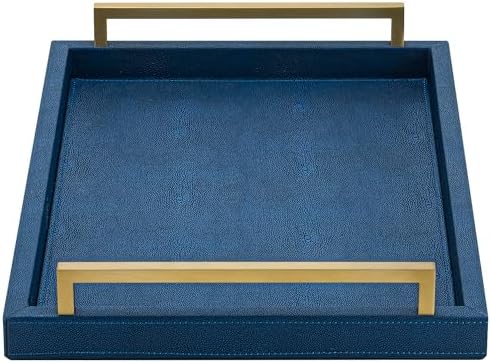 XIGEXIGE Navy Blue Decorative Serving Tray, Shagreen Leather Coffee Table Tray, Rectangle for Home Decor by XIGEXIGE