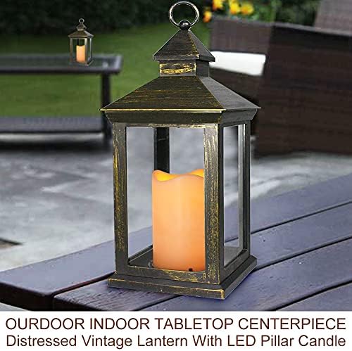 2-PACK 14 Inch Vintage Decorative Candle Lanterns With Timer - IP44 Waterproof Distressed Gold Decorative Outdoor Lanterns Battery Powered - Hanging Decorative Lanterns For Wedding Indoors - Image 3