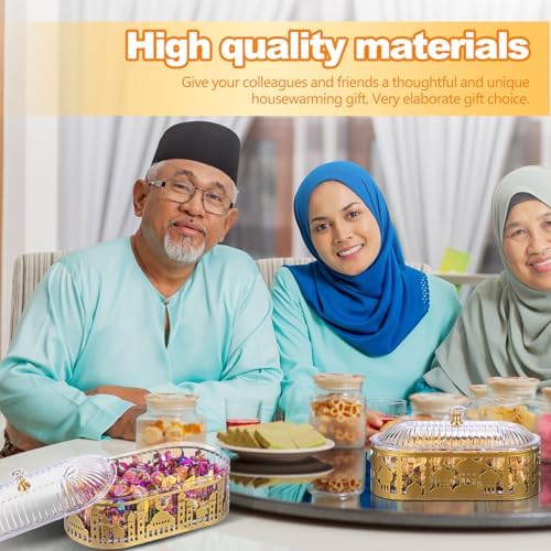 2 Pcs Ramadan Trays with Lid Metal Gold Eid Mubarak Plates Ramadan Moon Candy Dish Table Decorations Food Serving Tray Islam Muslim Al-Fitr Cookie Storage Container for Eid Party Supplies - Image 5