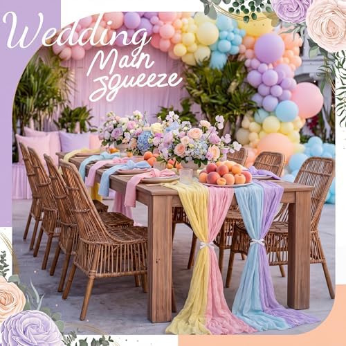 Remagr 12 Pcs Pastel Cheesecloth Gauze Table Runners for Wedding Table - Image 2