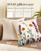 Embroidered Throw Pillow Covers 18x18 Inch - Set of 2 Summer Decorative Pillow Covers with Zipper Aesthetic Cute Design Throw Pillowcases for Couch Sofa Bed, Wild Floral - Image 4