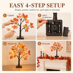 8pcs Fall Decor Set with Lighted Maple Tree & Pumpkins & Garland - Image 4