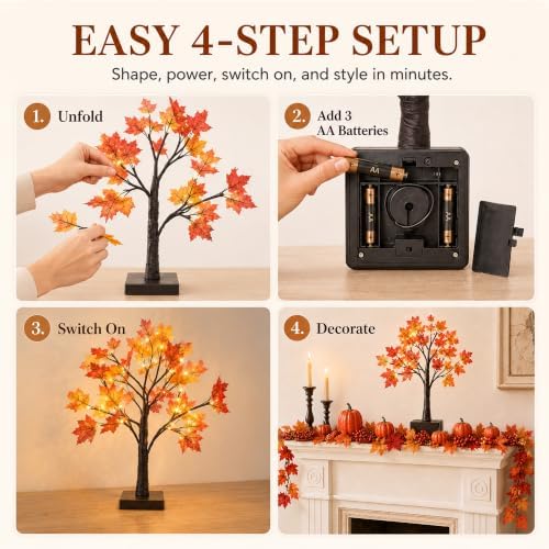 8pcs Fall Decor Set with Lighted Maple Tree & Pumpkins & Garland - Image 4