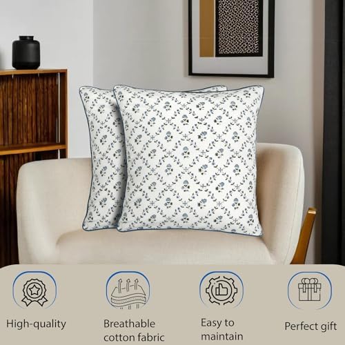 Ridhi Block Print Powder Blue Pillow Cover 18" x 18" (Pack of 2) Decorative Couch Pillows for Living Room, Farmhouse Chic Boho Cute Outdoor Pillows Covers Gifts for Spring, Mother's Day - Image 6
