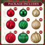 Syhood 64 Pcs Christmas Tree Decoration Ball Ornaments, Red Green - Image 3