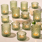 36 Pack Votive Candle Holders, Green Glass Tea Light Candle Holders by TripodBird