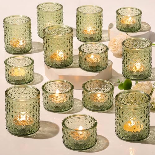 36 Pack Votive Candle Holders, Green Glass Tea Light Candle Holders by TripodBird