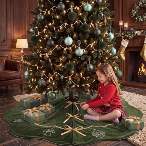 Blueweenly Moss Green Velvet Christmas Tree Skirt 48 in Vintage Tree Skirt - Image 6