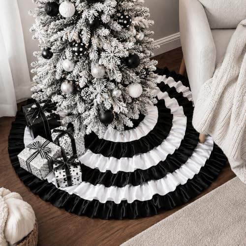 Civaner 48'' Christmas Black and White Tree Skirt, Ruffle Farmhouse Mat - Image 4