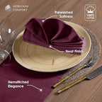 Burgundy Cotton Cloth Napkins 18"x18" - Set of 12 - Soft, Absorbent, Durable, Reusable, Washable - Hemstitch Mitered Edges - Perfect for Weddings, Receptions, Holiday, Formal Events - Image 5
