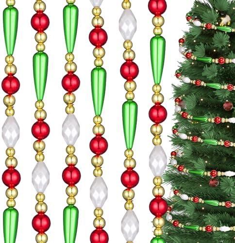 Jutom 6 Pcs Christmas Beaded Garland 54 ft Christmas Tree Beaded Decorations Garland Bead Red Green White for Xmas Indoor Outdoor Porch Home Garden Mantel Fireplace Holiday Party Decor by Jutom
