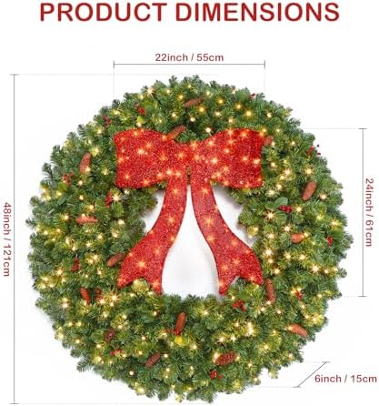 SHareconn 48Inch Large Artificial Prelit Christmas Wreath for Outdoor Decor - Image 2