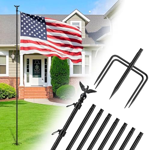 ZMTECH 10 FT Flag Pole Kit in Ground with 5 Pronges Base, Heavy Duty Flag Pole Holder with Metal Eagle Topper for Outside House & Yard Outdoor Garden Decor Residential Commerical(1 Pack,Without Flag) by HighQualityGardeningTools