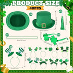 Kenning 48 Pcs St Patricks Day Accessories Party Favors Set, St Patty's Day Decorations, Leprechaun Hat Irish Headband Shamrock Glass Necklace Foil Horn for Saint Patricks Party Supplies Parades Gifts - Image 3