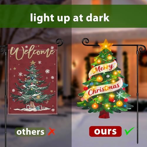 Lighted Christmas Garden Flag for Outside, Xmas Tree (Shape Christmas Tree, 28x40 Inch) - Image 5