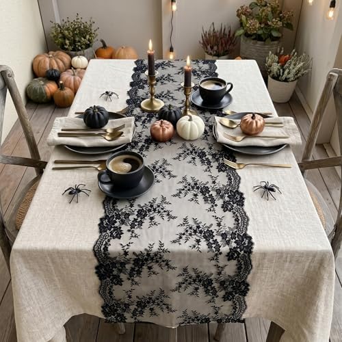 Remagr 6 Pcs Black Lace Table Runners 30" x 120" Floral Wedding Decor - Image 4