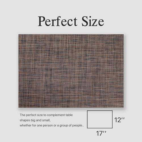 Placemats Set of 12 - Easy Clean Woven Vinyl Placemats for Dining Table, Indoor/Outdoor Place Mats, Washable PVC Table Mats（Black/Brown） - Image 6