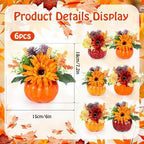 Set of 6 Mini Fall Pumpkin with Artificial Flower Decorations Thanksgiving Sunflower Centerpieces for Tables Harvest Fall Table Floral Decor Autumn Fireplace Mantle Living Room Home Kitchen Party - Image 2