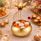 LemonRoad Diwali Urli Bowl with Lotus Tealight Candle Holder 10 Inch - Image 5