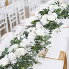 Lvydec 2 Pack Artificial Peony Flower Garland - 6ft Silk Peony Vine Willow Leaves and Eucalyptus Garland White Arch Flower Vine for Wedding Party Table Decoration (White) - Image 5