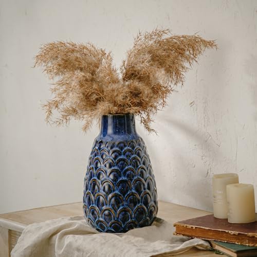 Ceramic Flower Vase, 9.06” Vintage Blue Pottery Vase for Home Decor, Rustic Textured Vase for Pampas Grass, Living Room, Entryway, Mantel, Kitchen Table, Centerpiece - Image 7