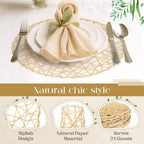 Geosar Round Woven Placemats Bulk Rustic Paper Braided Placemats Boho Natural Non Slip Heat Resistant Table Mats for Wedding Party, Dinner Table Centerpiece Decoration, 13 Inch(White Beige,48 Pcs) - Image 3