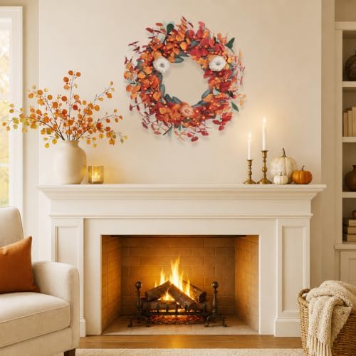 20 Inch Burlap Pumpkin Eucalyptus Fall Wreath for Front Door - Image 5