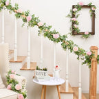 Dolicer 4Pcs 26 Ft Artificial Eucalyptus Garlands with Flowers - 8 Roses, Faux Floral Greenery Garlands Fake Flowers Vines for Wedding Table Centerpieces Arch Party Ceremony Backdrop Decor (Pink) - Image 6