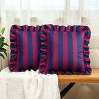 vctops Ruffle Square Throw Pillow Covers Boho Pink and Red Striped Decorative Pillowcases Set of 2, Soft Velvet Accent Cushion Cover Cases for Sofa Bed Living Room Decor (Blue Purple,18"x18") by vctops