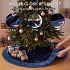 Skylety 48" Velvet Christmas Tree Skirt with Faux Fur Trim,Navy Blue - Image 5