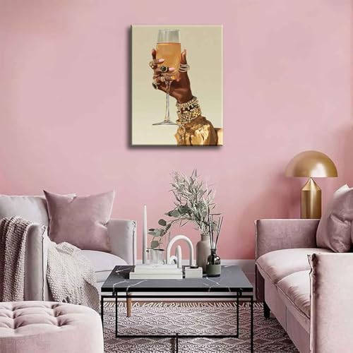 Black Woman Cocktail Canvas Wall Art Fashion Girl Martini Hand Painting Decor Pictures African American Goblet Bar Cart Posters Prints for Apartment Dining Living Room Bedroom Home Decoration - Image 6