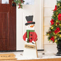 Glitzhome 30"H Christmas Chunky Wood Snowman Porch Sign, Standing Snowman Porch Decor with Black Top Hat and Red Coat,Merry Christmas Welcome Sign for Holiday Front Porch Outdoor Decorations by Glitzhome