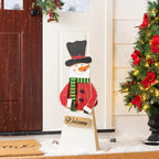 Glitzhome 30"H Christmas Chunky Wood Snowman Porch Sign, Standing Snowman Porch Decor with Black Top Hat and Red Coat,Merry Christmas Welcome Sign for Holiday Front Porch Outdoor Decorations by Glitzhome