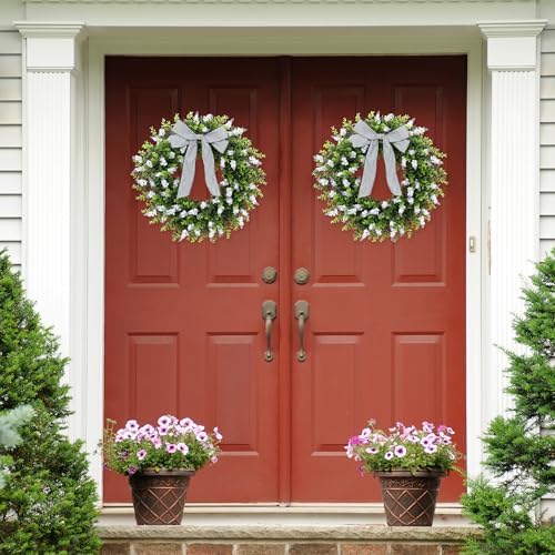 24" Boxwood Wreath for Front Door, Spring Wreaths for Wall Window Porch Home Farmhouse St Patricks Day Indoor Outdoor Decoration,Suitable DIY Wreath for All Season - Image 5