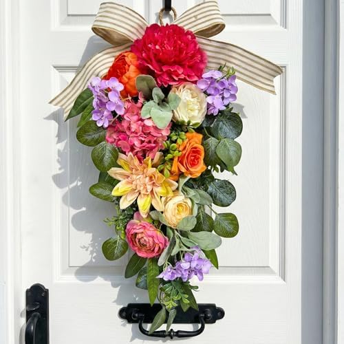 Svndlyn 24 Inch Lighted Floral Teardrop Swag with Timer, Peony and Roses - Image 6