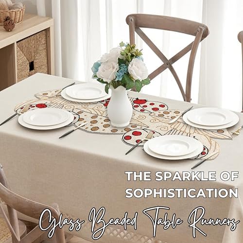 CLEENTABLE Beaded Table Runner, Red & White, 13x36 - Image 5