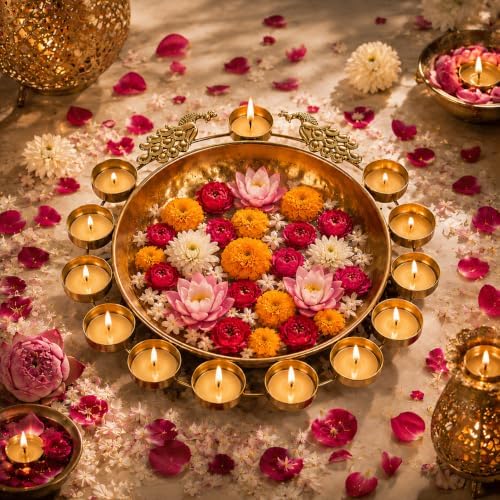 DIYANA IMPEX Urli Bowl for Diwali Decoration, Floating Flower Bowl, Decorative Bowl for Pooja, Festivals and Home Decor Christmas, Pooja, Festival, Wedding (Peacock) by DIYANA+IMPEX